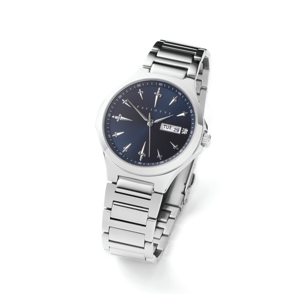 Orologio Uomo Cesare Paciotti Acciaio Quarzo Solo Tempo Doppia Data Blu TSST217