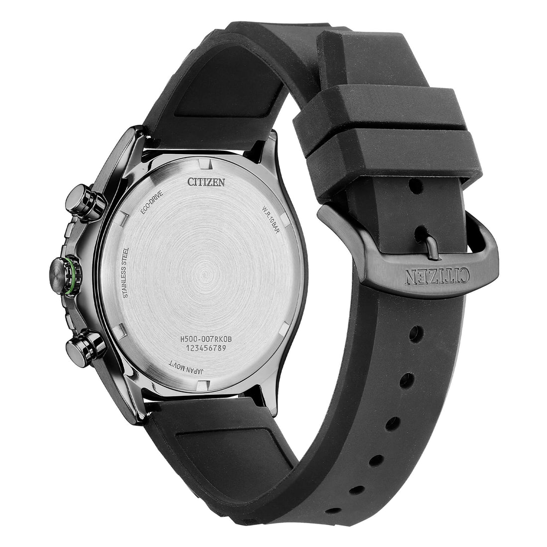 Orologio Uomo Citizen Nero Gomma Eco-Drive Cronografo Acciaio AT2565-05E