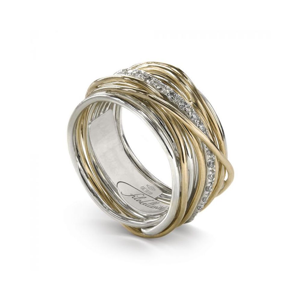 Anello Filodellavita Classic Collection 13 Fili Oro Giallo 9kt e arg 925 con 16 Diamanti Misura 15 AN13AGBT