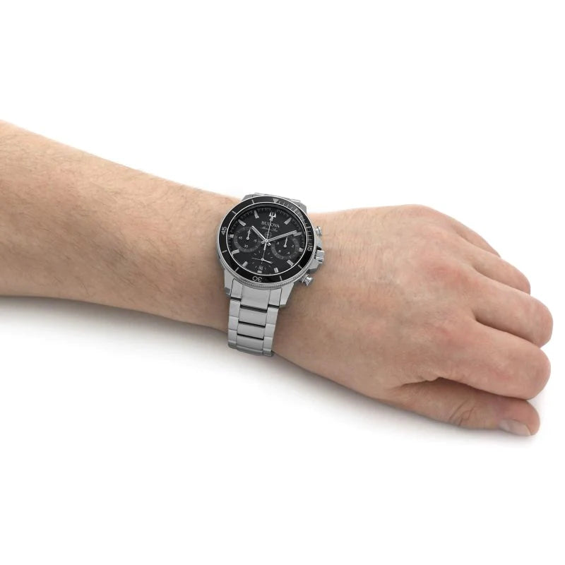 Orologio Uomo Bulova Quarzo Cronografo Marine Star Nero Acciaio Data 96B272