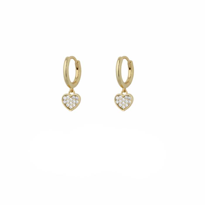Orecchini Donna Liu Jo Argento 925 Dorato Cerchietto Pendenti Cuore Zirconi Bianchi ALJ374
