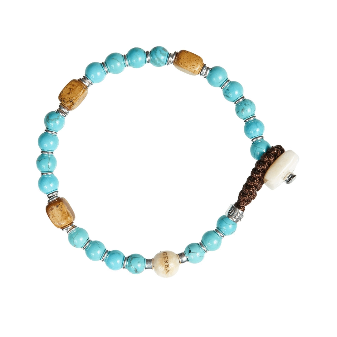 Bracciale Uomo Gerba Argento 925 Pietre Aulite Turchese Paesina Chiara S01