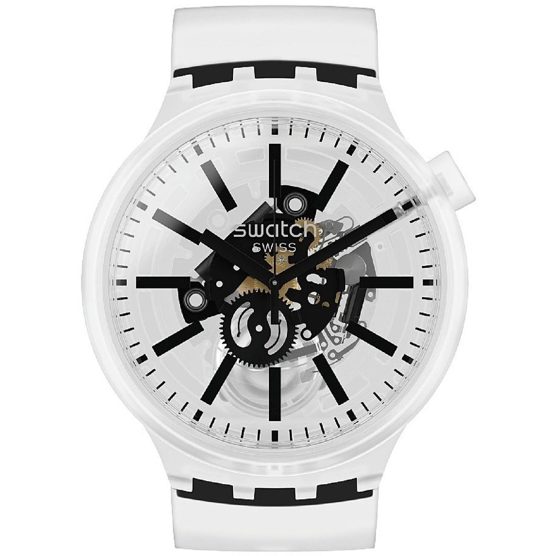 Orologio Uomo Gomma Swatch Big Bold Solo Tempo Quarzo Bianco Nero SO27E101