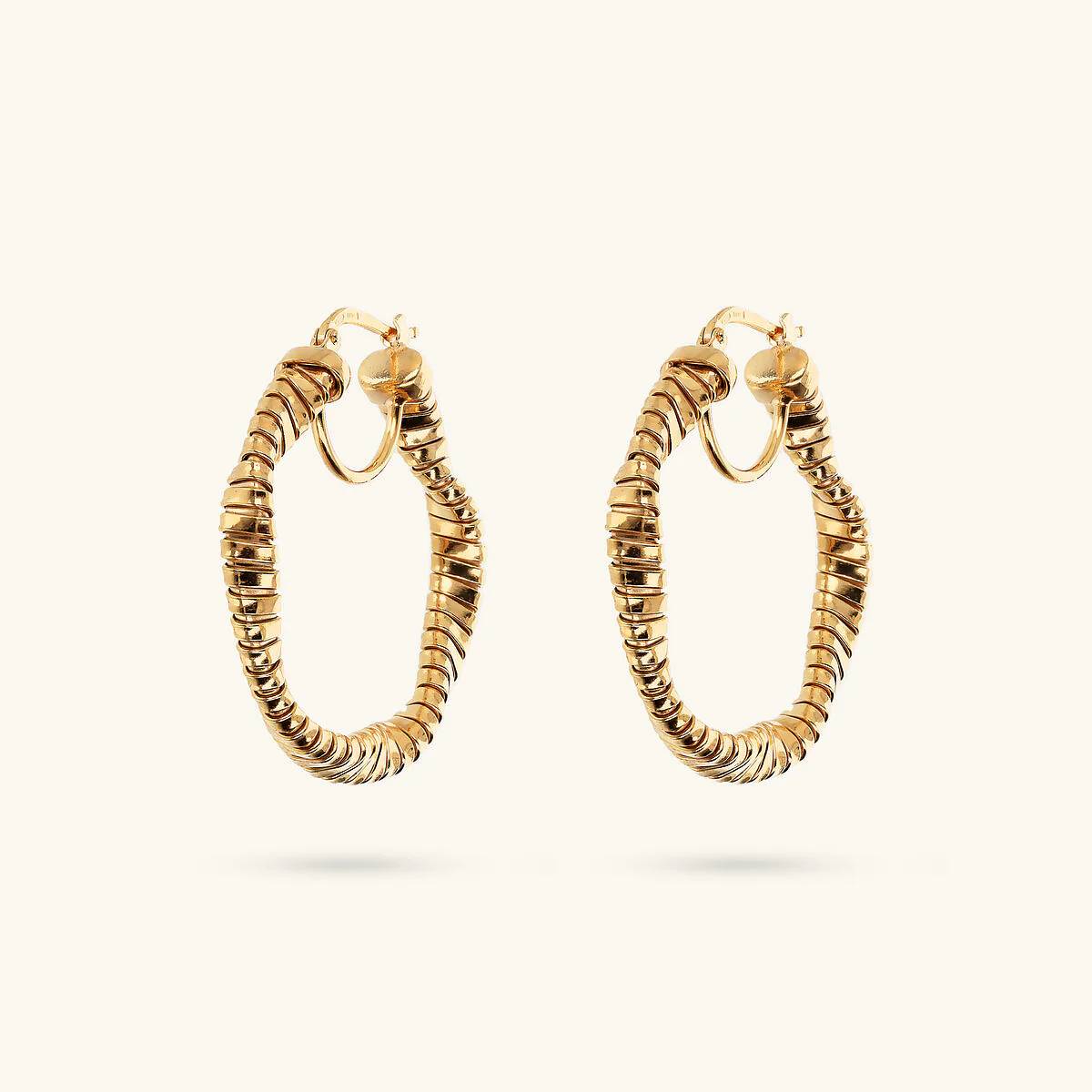 Orecchini Donna Etrusca Bronzo Dorato Cerchio Tubogas Ritorti WSET00791.YG