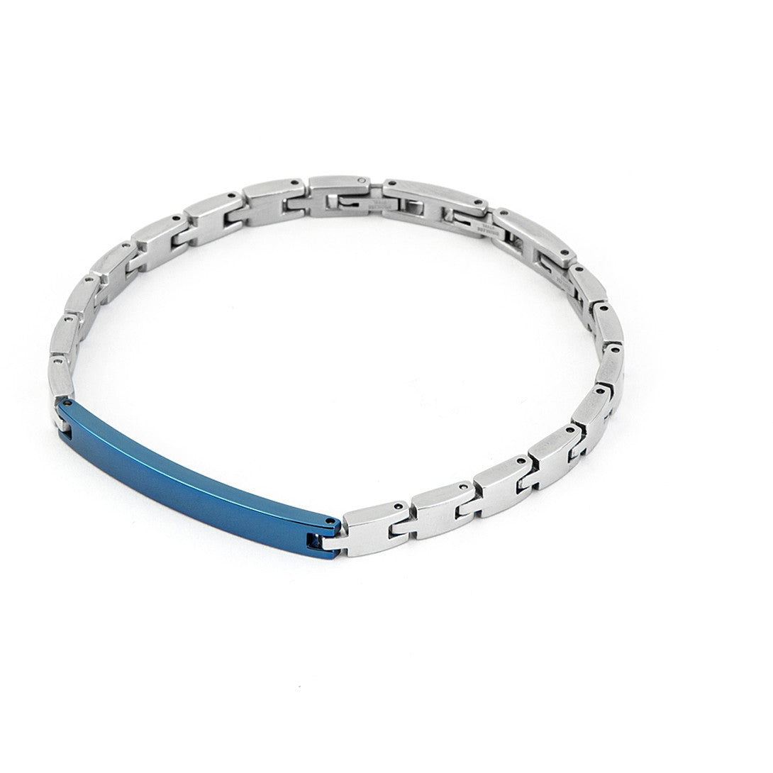 Bracciale Uomo 4US Cesare Paciotti acciaio Bianco con centrale rigido colore PVD blu 4UBR4436