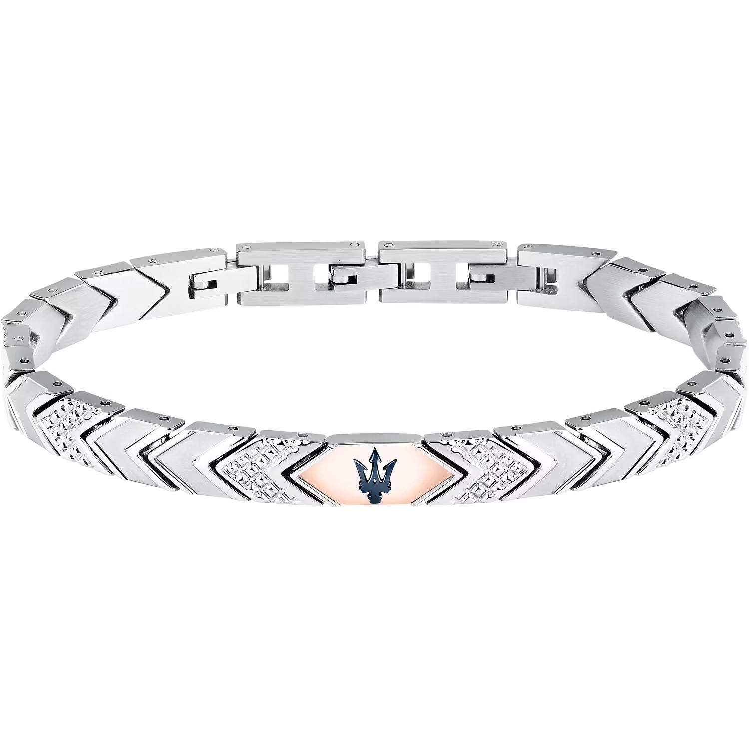 Bracciale Uomo Maserati Acciaio con Targhetta Centrale bicolore e logo PVD blu JM225AVD90