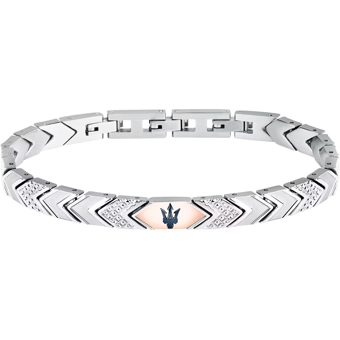 Bracciale Uomo Maserati Acciaio con Targhetta Centrale bicolore e logo PVD blu JM225AVD90