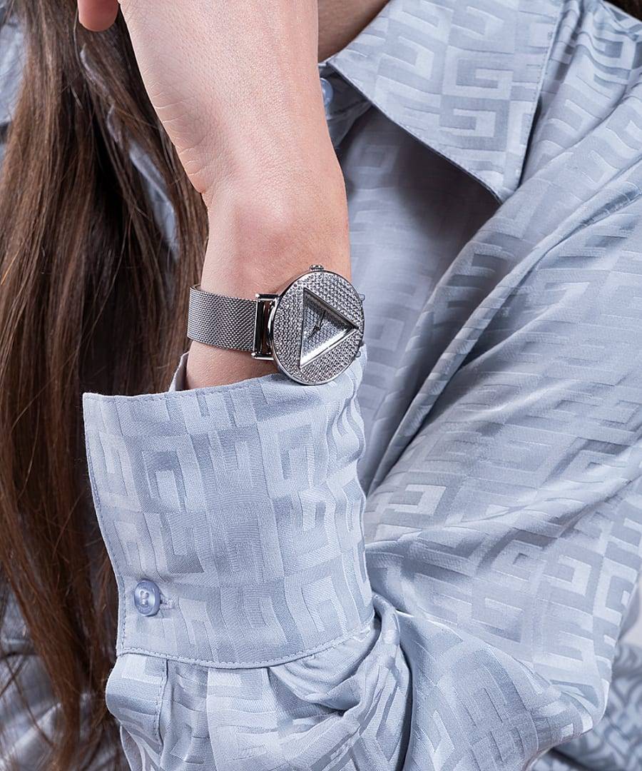 Orologio Donna Guess Quarzo Solo Tempo Zirconi Acciaio Maglia Milano GW0477L1