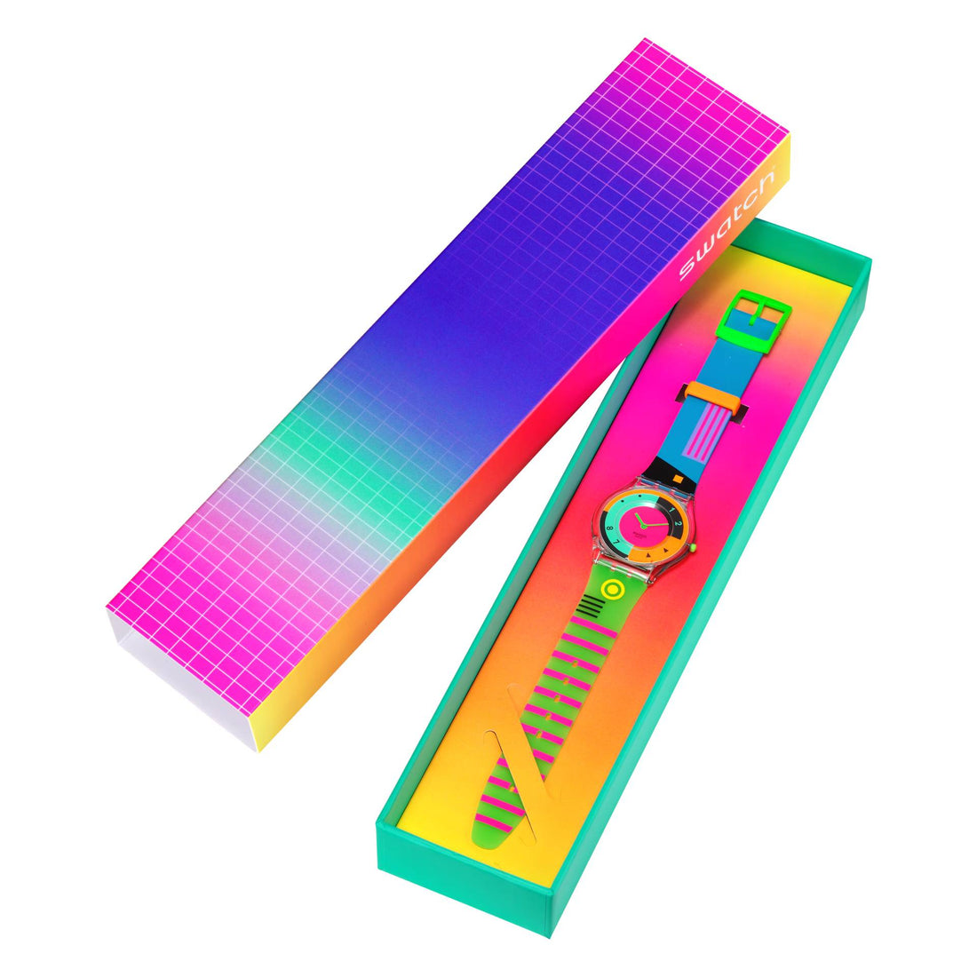 Orologio Donna Bambina Swatch Neon Hot Racer 1980 Skin SS08K119