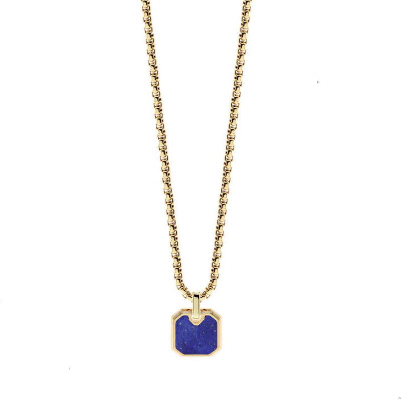 Collana Uomo Liu Jo Acciaio Dorato Pietra Blu Cobalto MLJ416