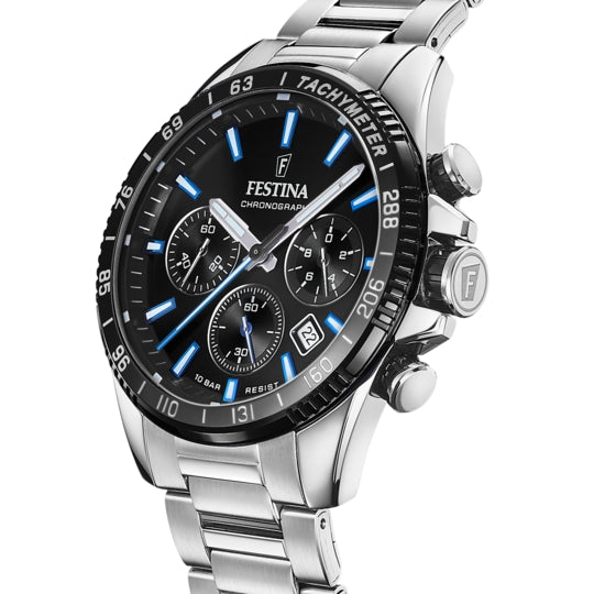 Orologio Uomo Festina Cronografo Nero Blu Data Acciaio 10 ATM F20560/5
