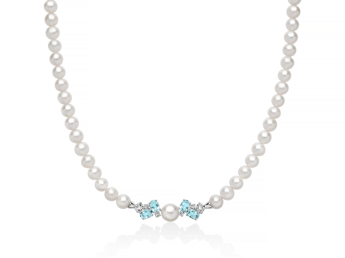 Collana Donna Miluna Perle Argento 925 Topazi Azzurri Bianchi PCL6922
