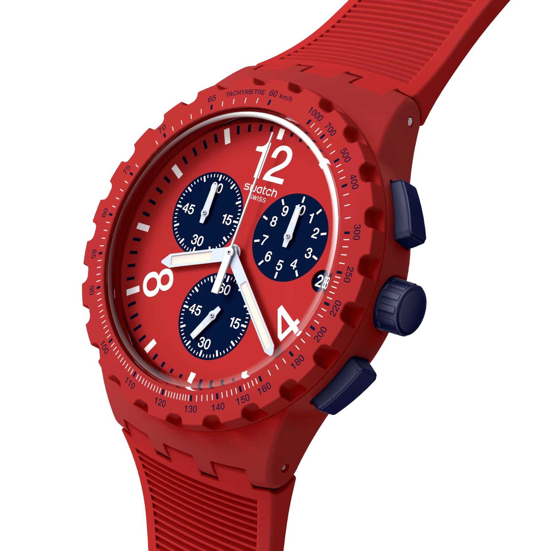Orologio Unisex Swatch Primarly Red Blu Quarzo Cronografo Data SUSR407