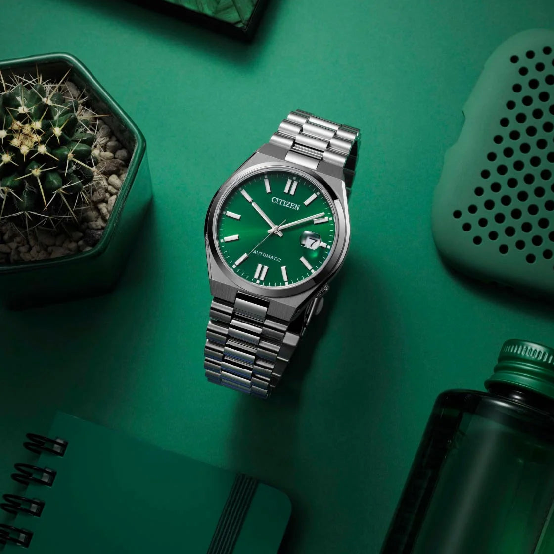 Orologio Uomo Citizen Tsuyosa Automatico Verde Data Maglia President NJ0150-81ZX