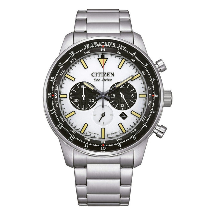 Orologio Uomo Citizen Eco-Drive Cronografo Acciaio Nero Bianco CA4500-91A