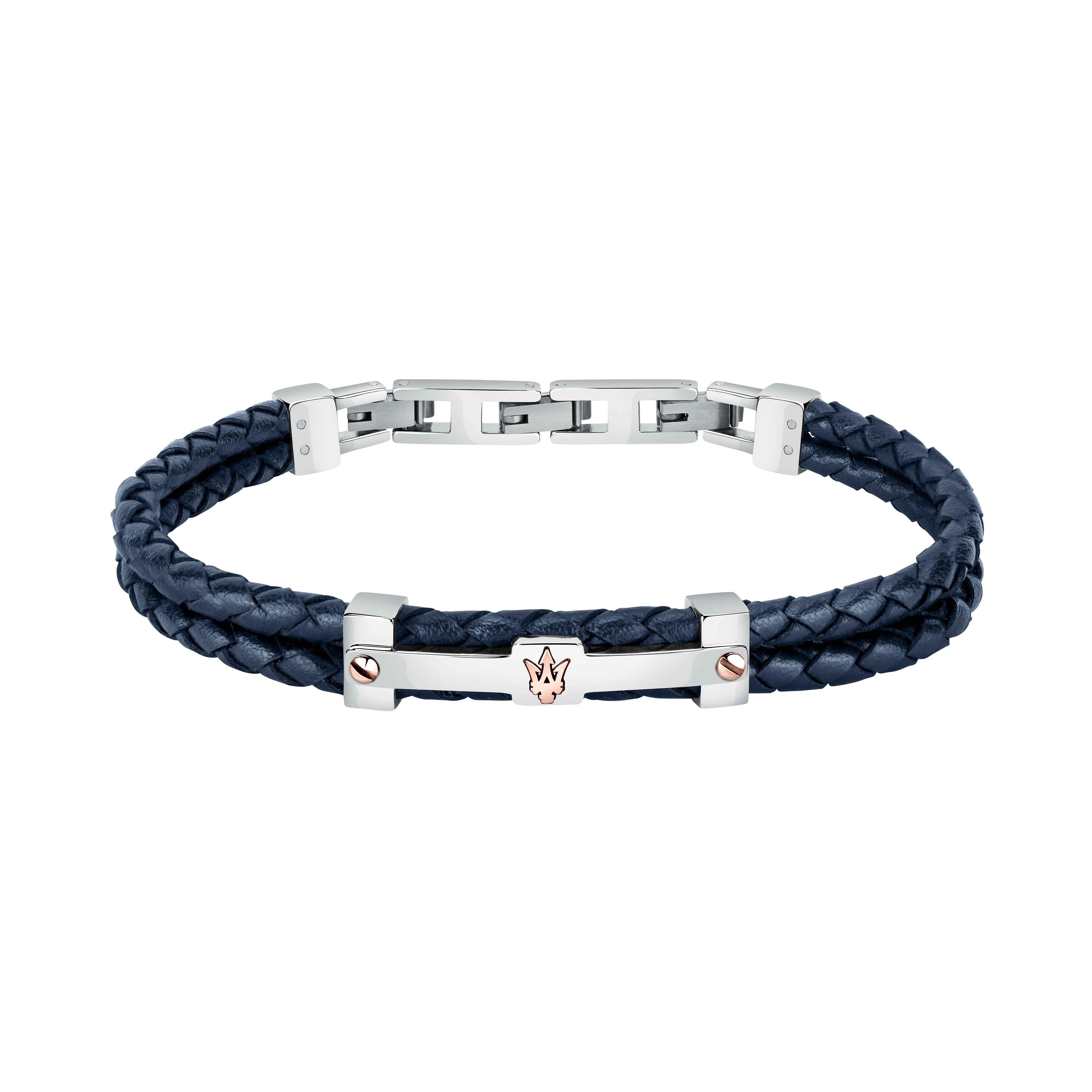 Bracciale Uomo Maserati Acciaio Pelle Rigenerata Intrecciata Targhetta JM422AVE10
