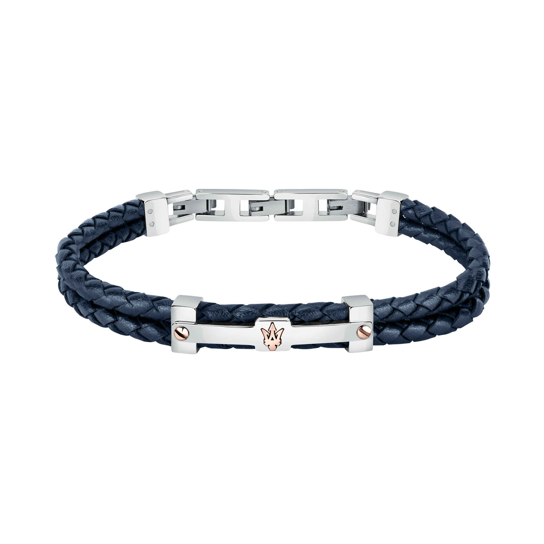 Bracciale Uomo Maserati Acciaio Pelle Rigenerata Intrecciata Targhetta JM422AVE10