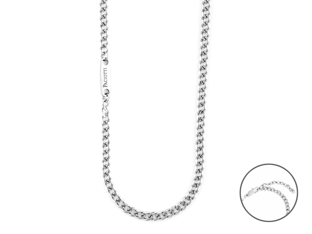 Collana Uomo 4US Cesare Paciotti Lunga Acciaio Lucido Groumette Placchetta 4UCL6139