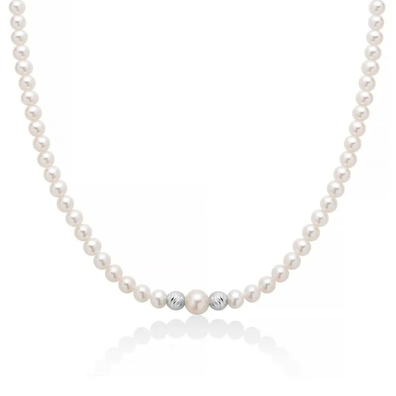 Collana Donna Girocollo Perle Miluna 5-5,5 mm Biglie Oro Bianco 9 KT PCL6456BX