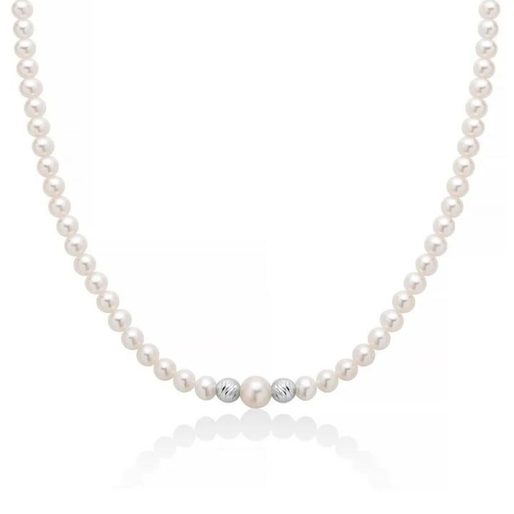 Collana Donna Girocollo Perle Miluna 5-5,5 mm Biglie Oro Bianco 9 KT PCL6456BX