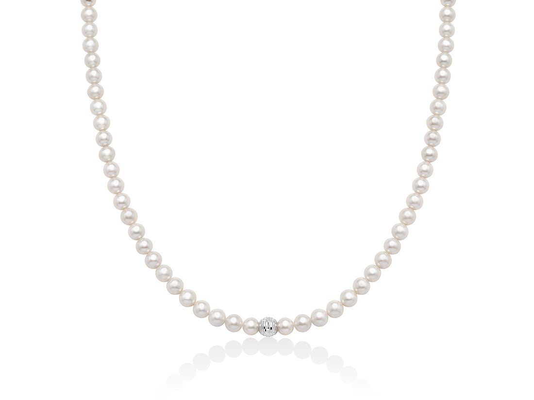 Collana Girocollo Perle Miluna Chiusura In Oro Bianco 375 e sfera  centrale sfaccettata PCL6625BX