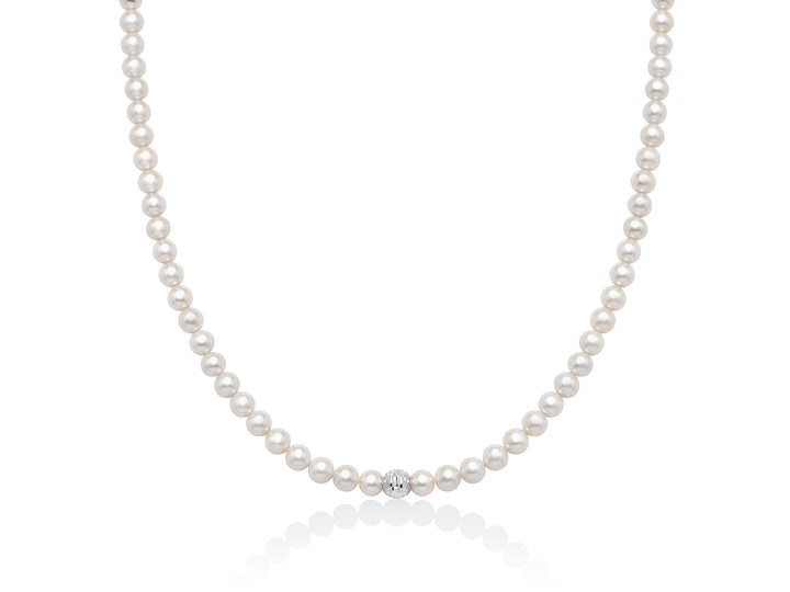 Collana Girocollo Perle Miluna Chiusura In Oro Bianco 375 e sfera  centrale sfaccettata PCL6625BX