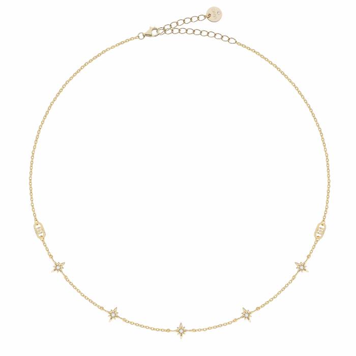 Collana Donna Liu Jo Argento 925 Dorato Stelle Zirconi Bianchi ALJ323