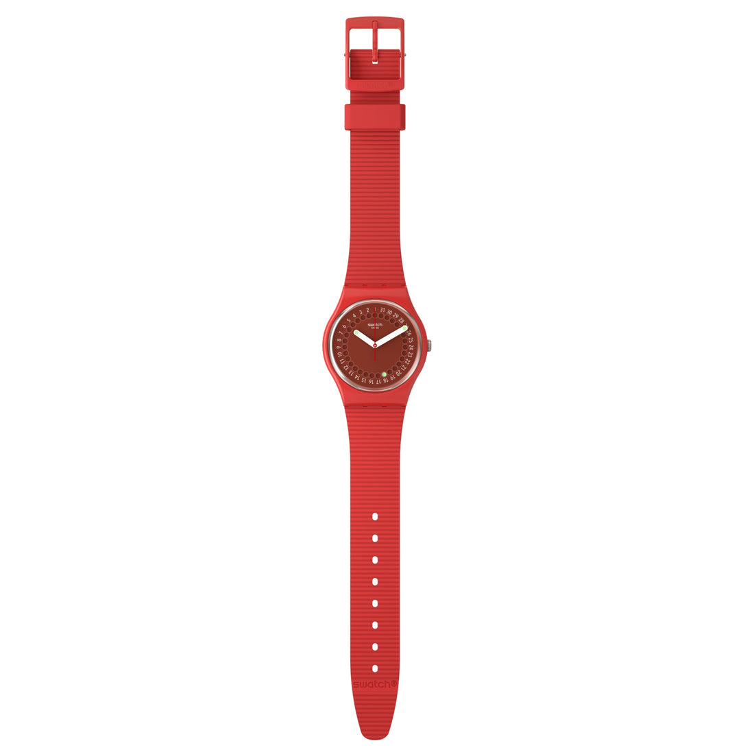 Orologio Uomo Swatch Quarzo Solo Tempo Data Numeri Rosso SO28R400