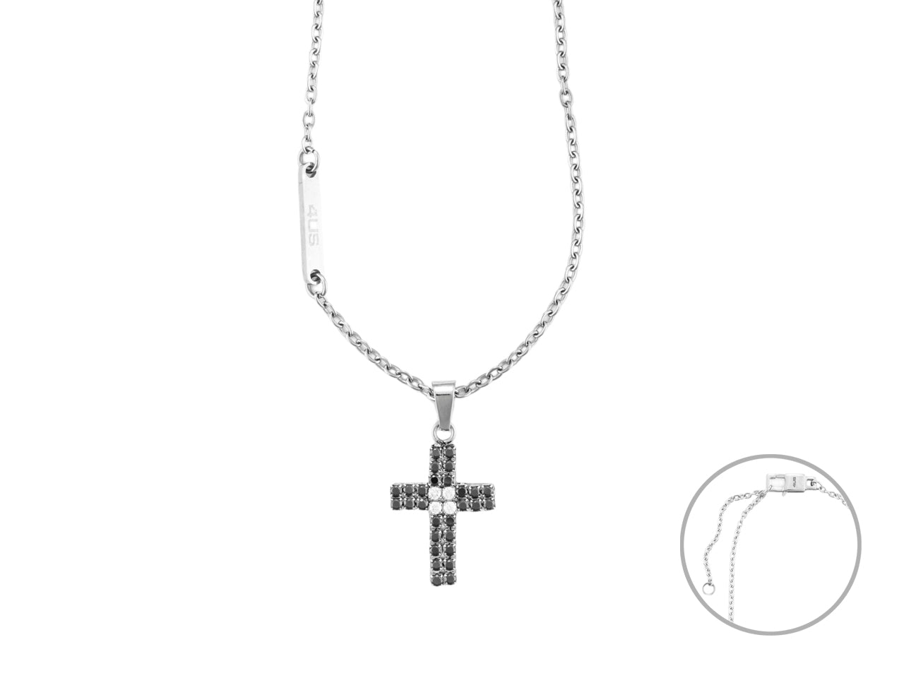 Collana Uomo 4US Cesare Paciotti Acciaio Croce zirconi Bianchi e neri 4UCL6972