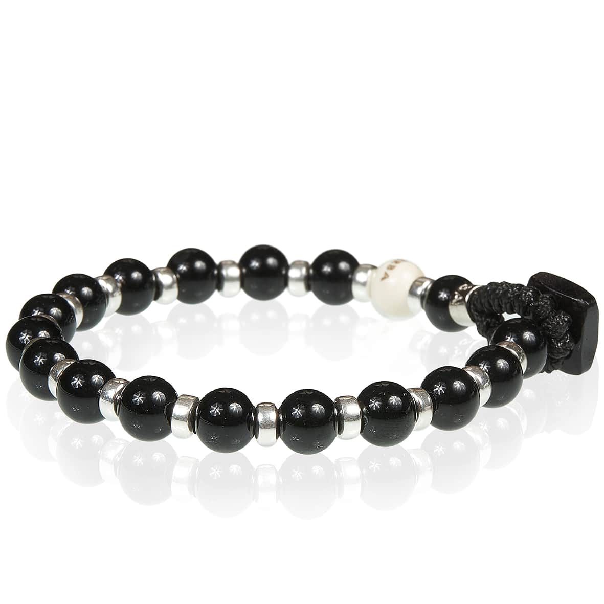 Bracciale Unisex Gerba Argento 925 Elastico Pietra Onice Nero Lucido COD.092