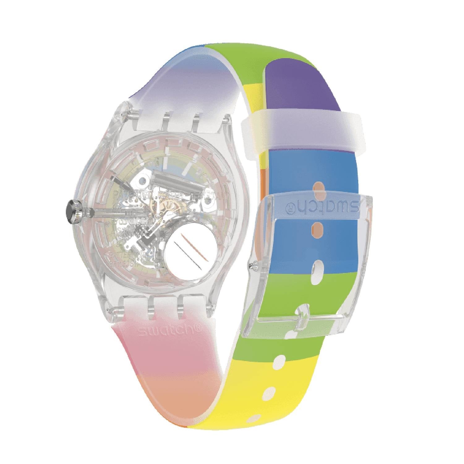Orologio Uomo Gomma Swatch Quarzo Solo Tempo Rainbow Open Summer SUOK148