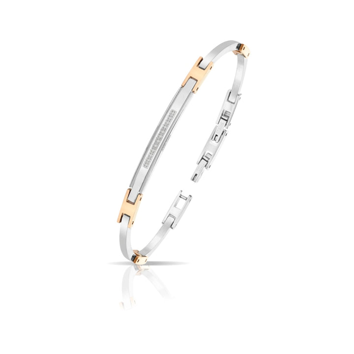 Bracciale Uomo Arkano Semirigido Acciaio Bicolore Rosé Targhetta Diamanti ABA001BB