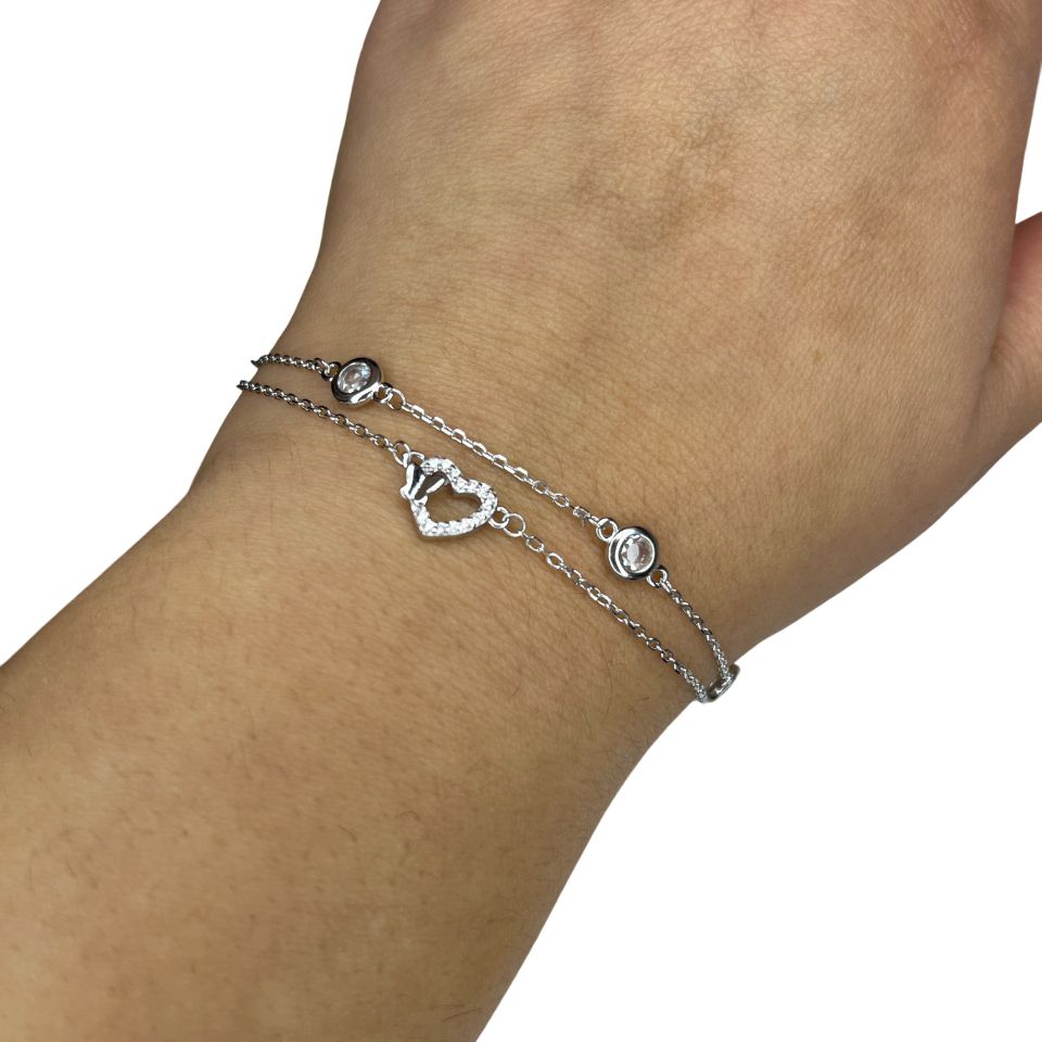 Bracciale Donna Re Mida Argento Multifilo Cuore Zirconi BR-Djv-7
