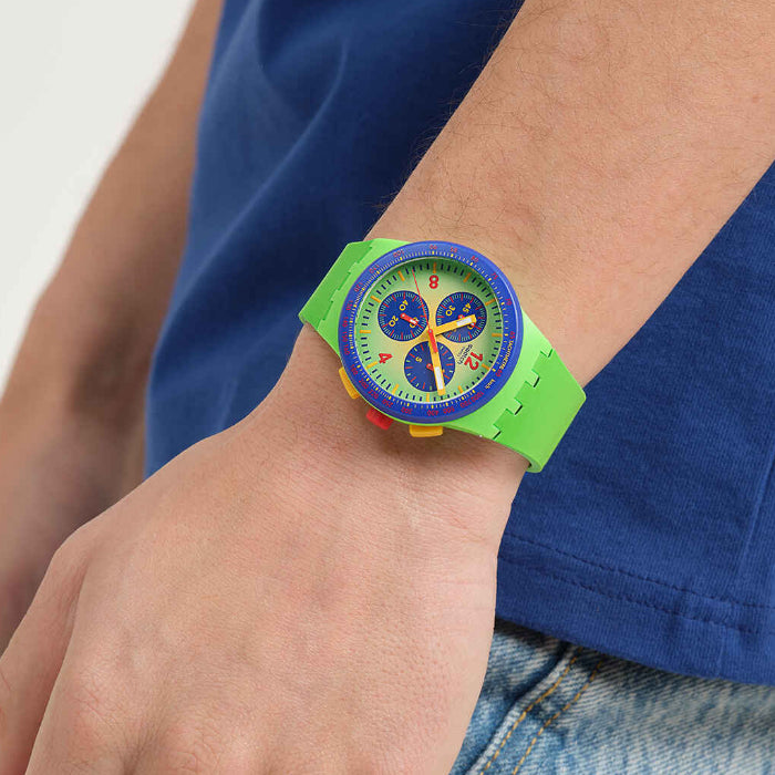 Orologio Uomo Silicone Swatch Quarzo Crono Flowing Freshly SUSG101