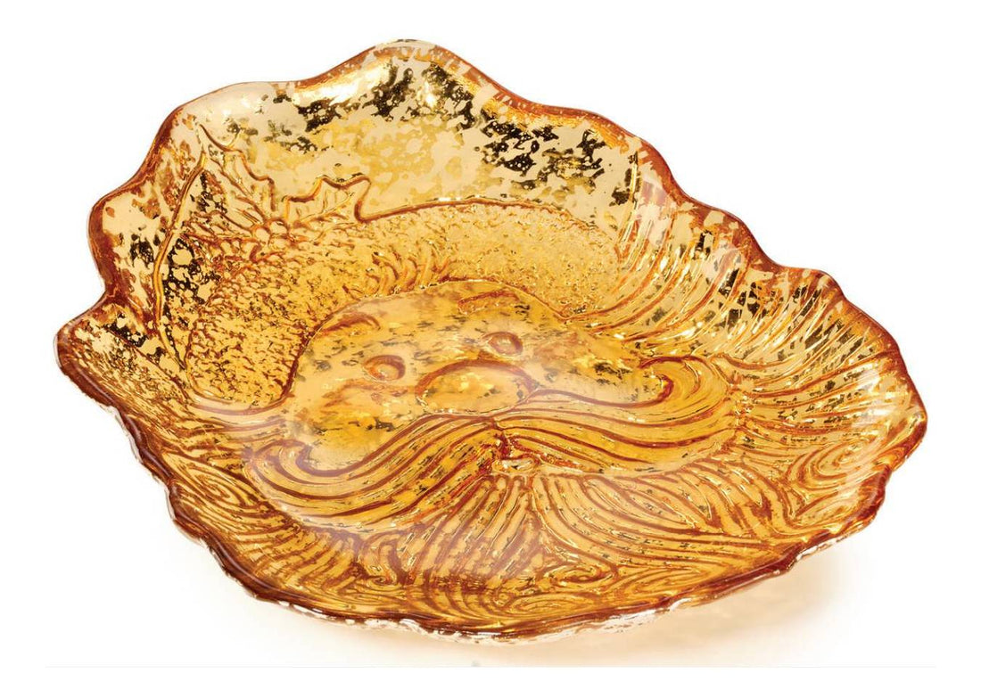 Piatto Centrotavola Vassoio Onlylux Babbo Natale Oro Giallo Santa Foglia Argento OL02749