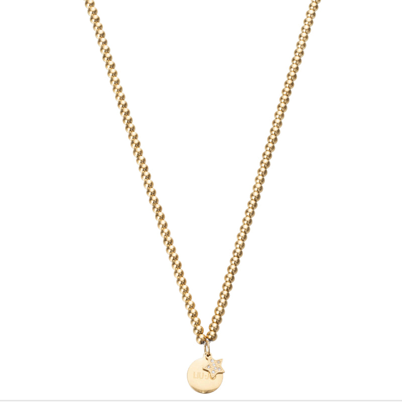 Collana Donna Liu Jo Acciaio Dorato Maglia Biglie Stella Zirconi Bianchi LJ2183