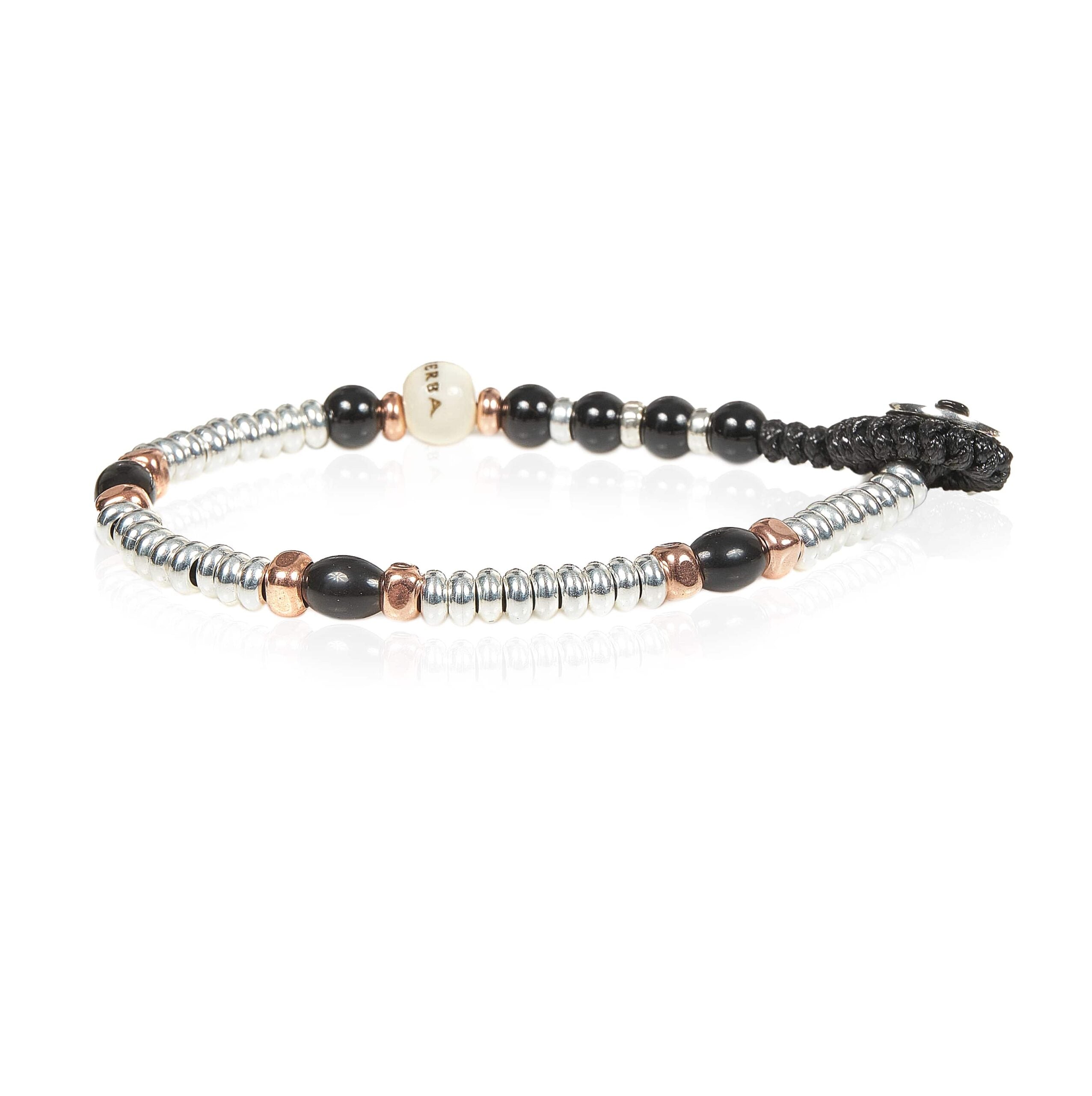 Bracciale Unisex Gerba Argento 925 Mon Amour Biglie Lucide Pietra Onice Nero MA18