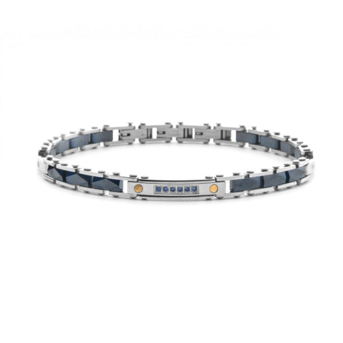 Bracciale Uomo 4US Cesare Paciotti Acciaio Ceramica Blu Inserti Oro 18 ct Zirconi Blu 4UBR8272