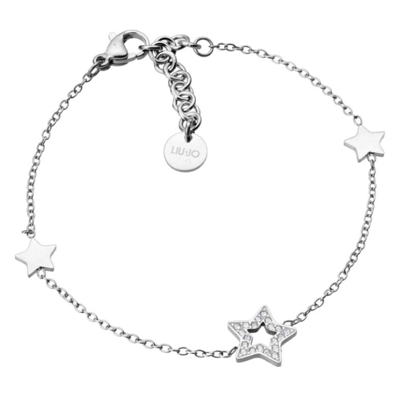 Bracciale Donna Liu Jo Acciaio Catena Maglia Rollò Stella Zirconi Bianchi LJ2186