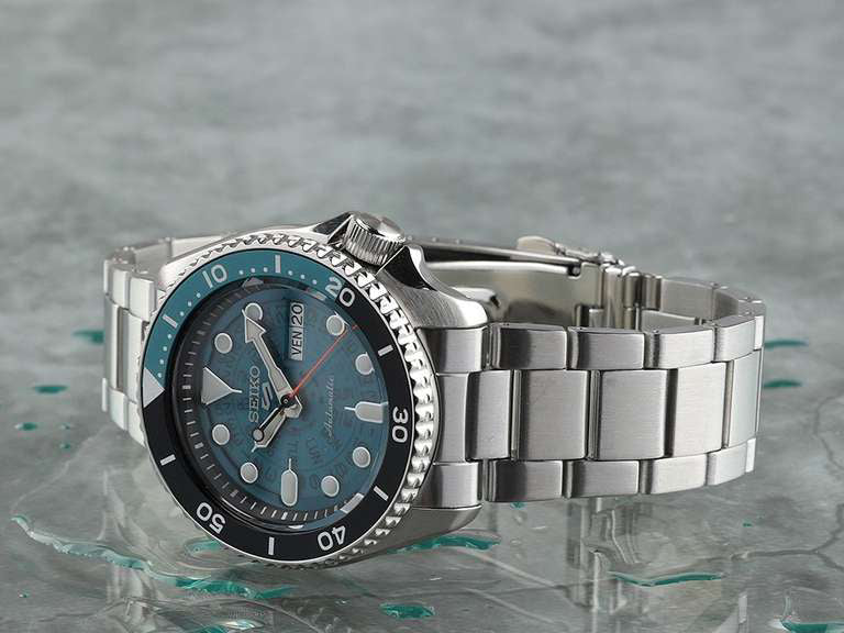 Orologio Uomo Seiko 5 Acciaio Time Sonar Automatico Doppia Data SRPJ45K1