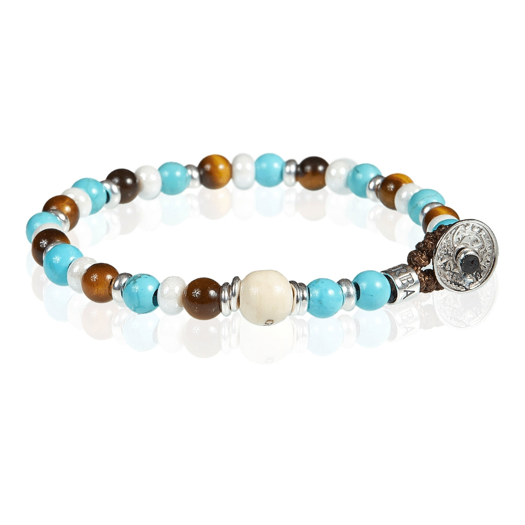 Bracciale Unisex Gerba Argento 925 Pietre Turchese Occhio Di Tigre COD.069