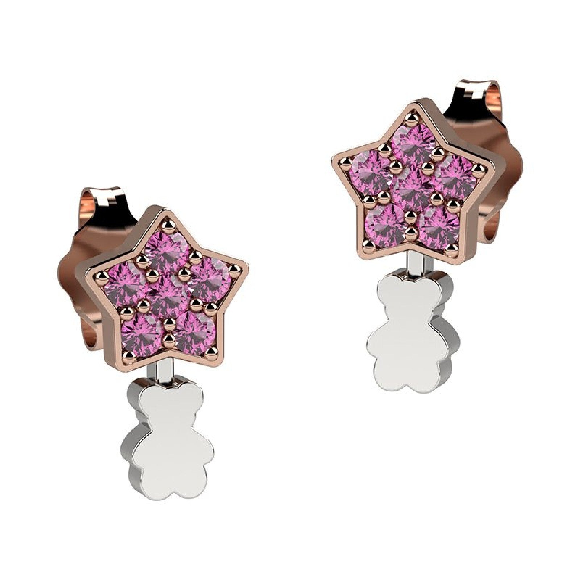 Orecchini Bambina Nanan Argento 925 Stella Rosa Zirconi Rosa Pendente Orso NAN0210