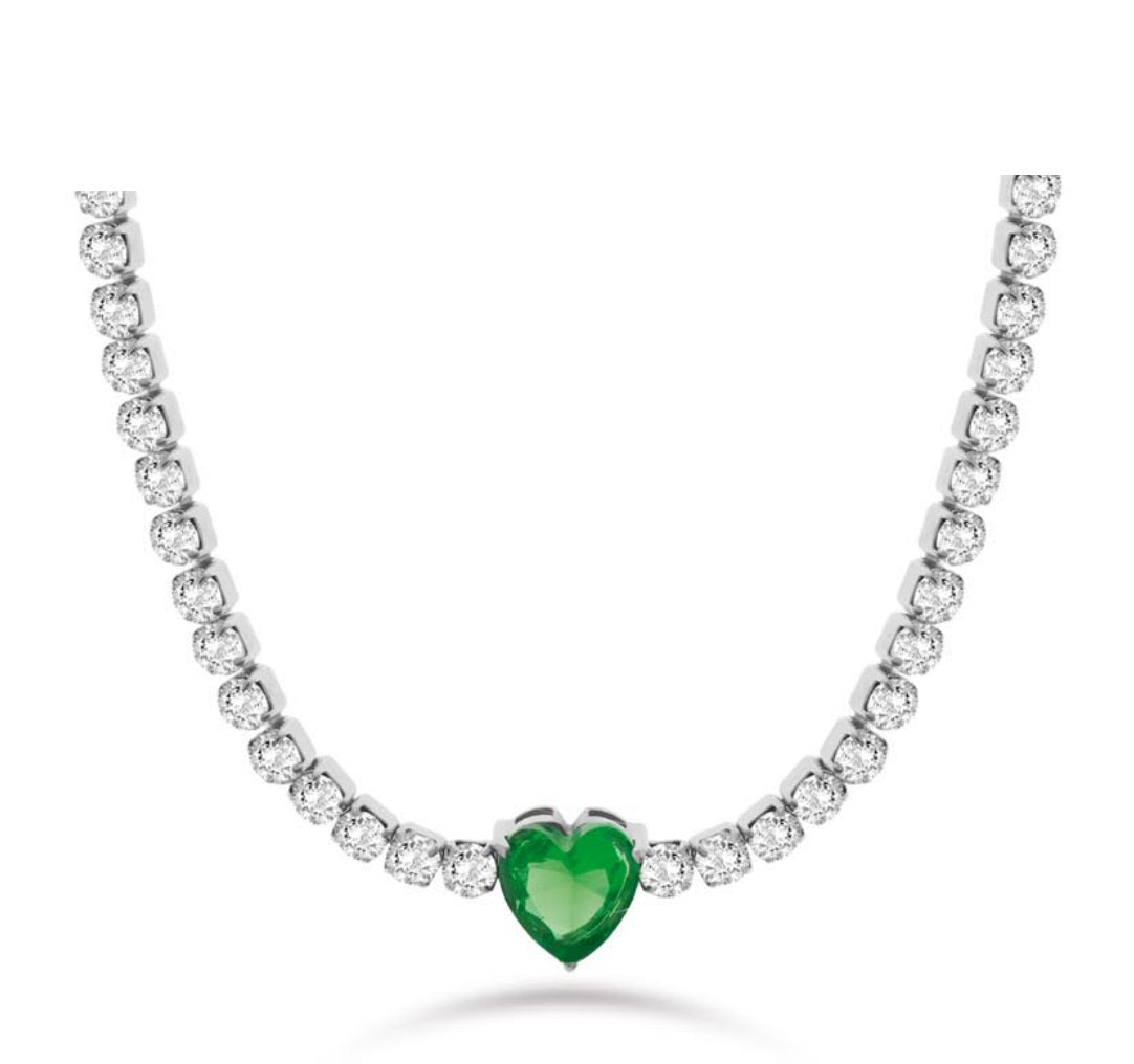Collana Tennis Donna Liu-jo Acciaio Zirconi Cuore Verde LJ2447
