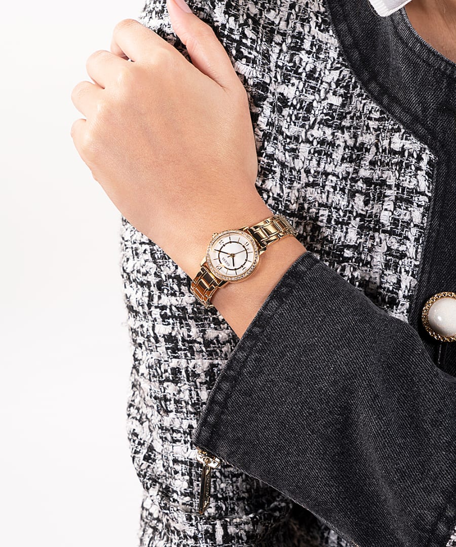 Orologio Donna Guess Quarzo Solo Tempo Zirconi Acciaio Dorato GW0468L2