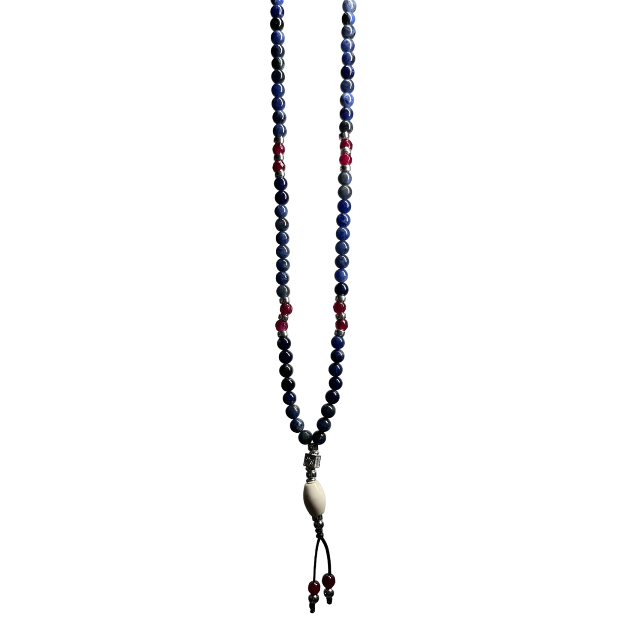 Collana Uomo Gerba Argento 925 Pietre Occhio di Tigre Blu Rosso Ceramica Bianca C13
