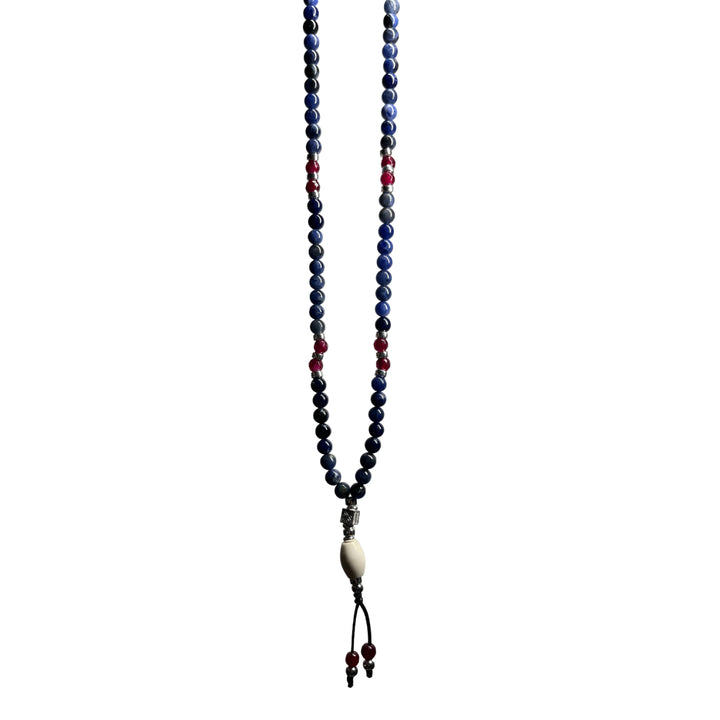 Collana Uomo Gerba Argento 925 Pietre Occhio di Tigre Blu Rosso Ceramica Bianca C13