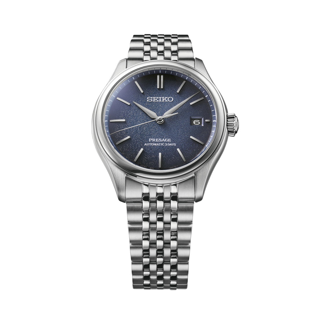 Orologio Uomo Seiko Presage Automatico Blu Seta Acciaio Data SPB525J1