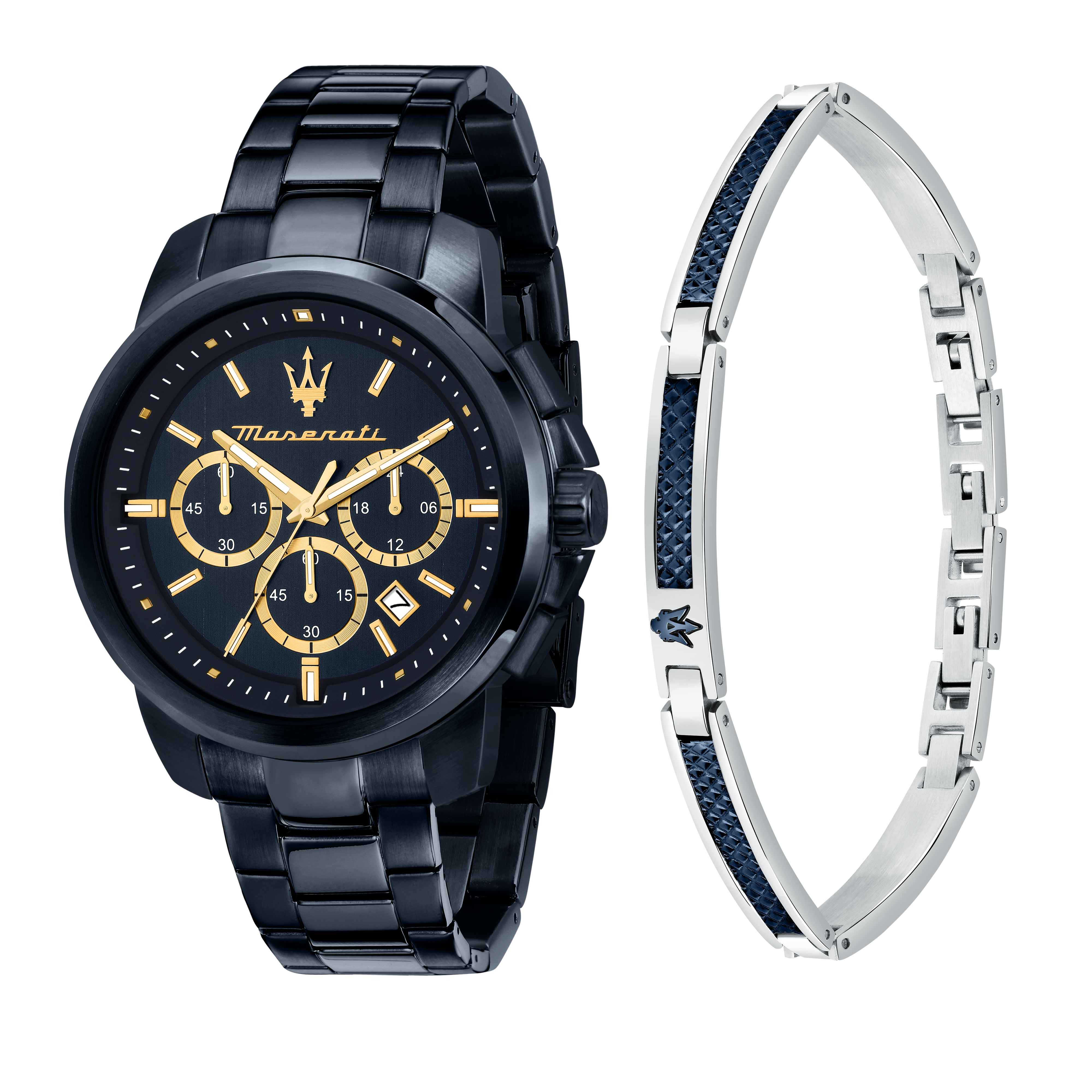 Special Box Orologio Bracciale Uomo Maserati Acciaio Blu PVD Dorato R8873621042