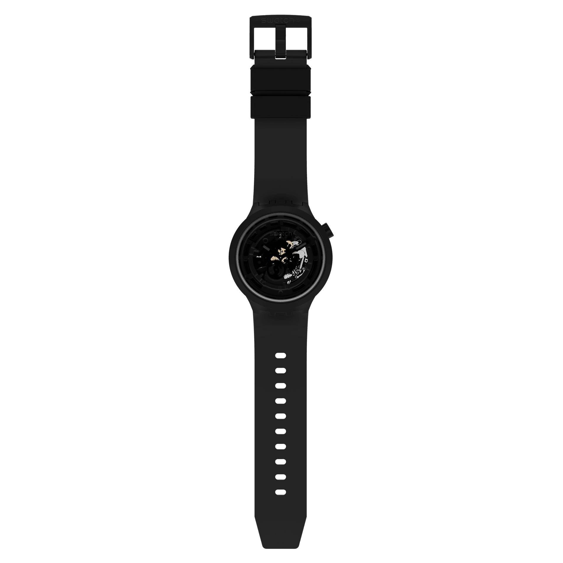 Orologio Uomo Swatch Gomma Nero Bioceramic Quarzo Solo Tempo Scheletrato SB03B100