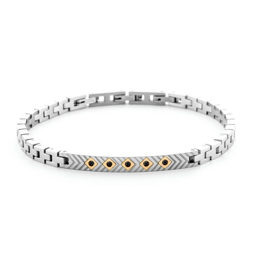 Bracciale Uomo 4US Cesare Paciotti Acciaio Oro 18kt Spinello Nero 4UBR6936